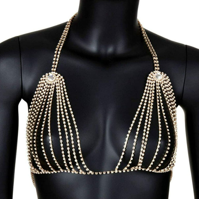 Women Rhinestone Crystal Bralette tassel bra jewelry body chain