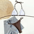 thumbnail image 5 of Women Swimsuits Solid Color Spaghetti Strap Three-Point Separates Bikinis Brown Bathing Suit for Women L, 5 of 7