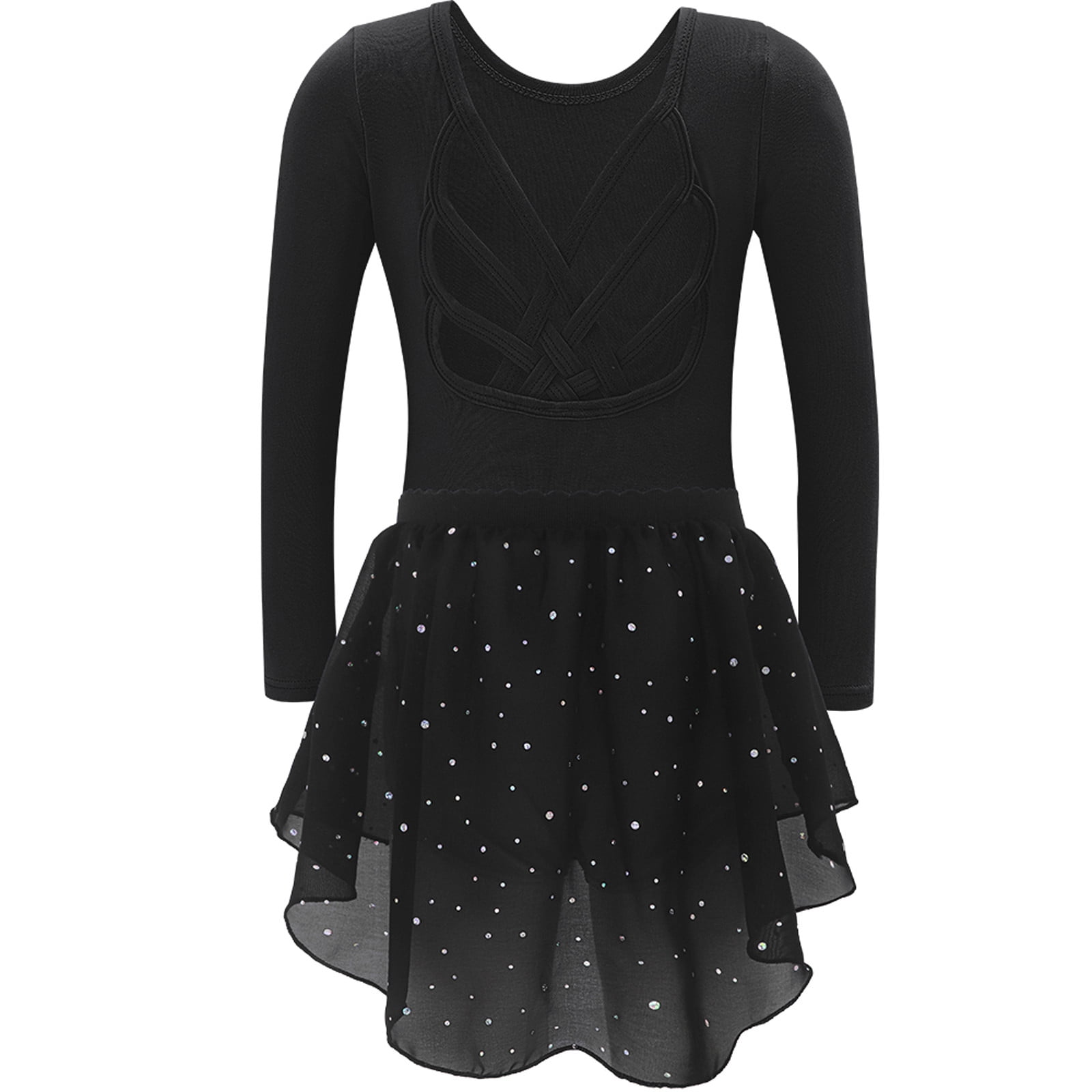 Long Sleeve Dresses Girls Dance Leotard Long Sleeve Sparkly Skirt Gymnastics Performance Outfit Girls Dresses Z02 Black 6-7 Years