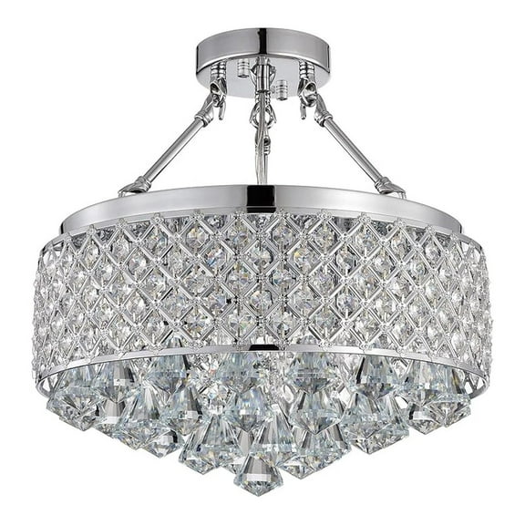 Marya 4-Light Finish Round Metal Shade Crystal Chandelier Semi-Flush Mount Ceiling Fixture for Bedroom, Hallway, Closet, Entryway, Stairs