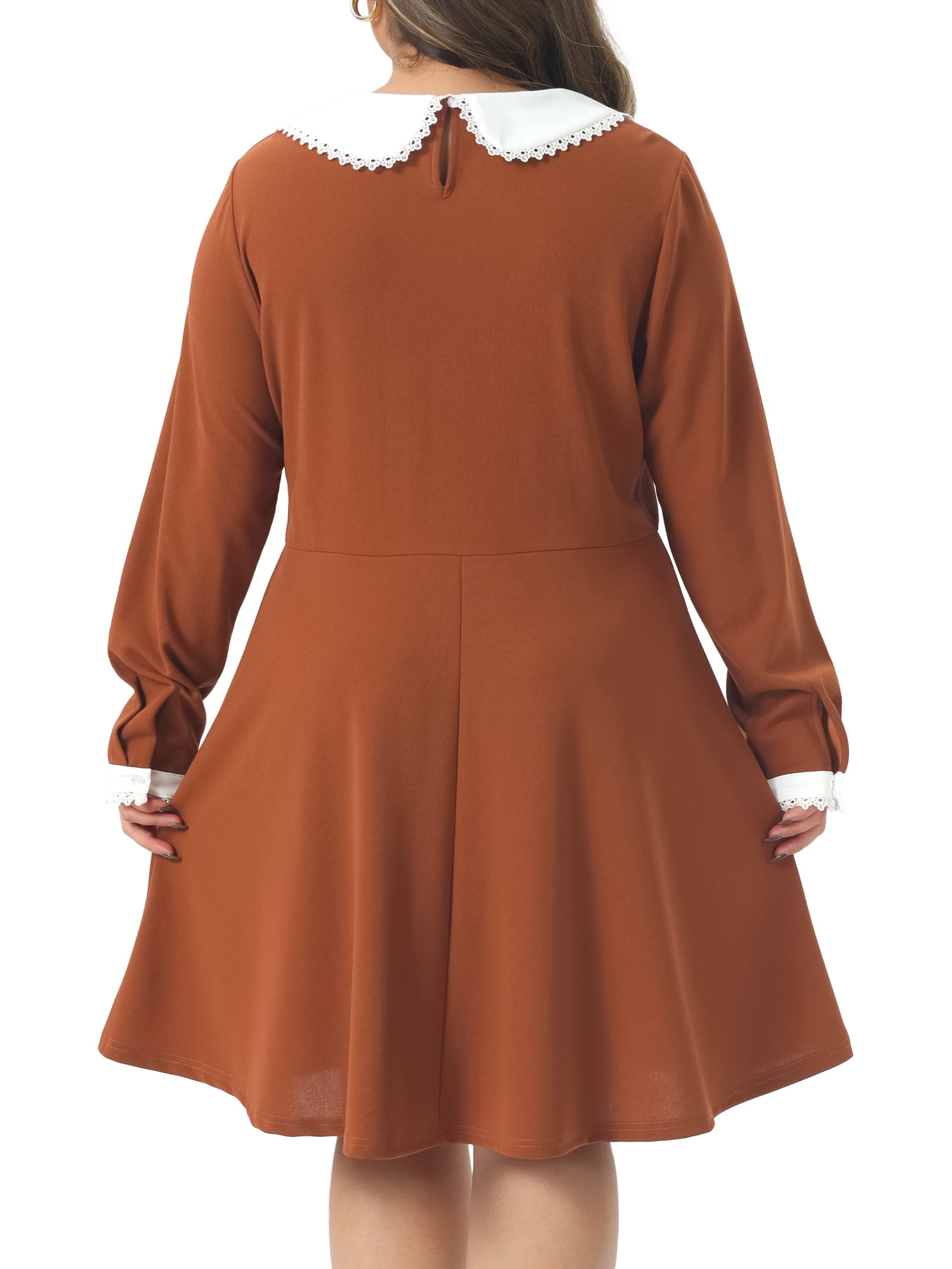 DARING DIVA Women's Plus Size Long Sleeves Collar A-line Midi Dress 2X Caramel