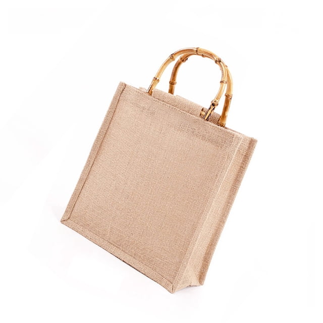 Bolsa De Compras De Yute Bolsa De Asa De Bambú Anticuada Bolsa De Regalo Natural Exquisita Para Compras De Yute Portátil Con Película Impermeable Para Tienda De Telas De Panadería Advancent HA026771-02