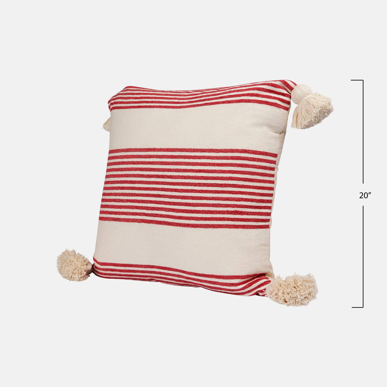 Desert Fields Cream Cotton & Chenille Pillow with Mustard Stripes & Tassels
