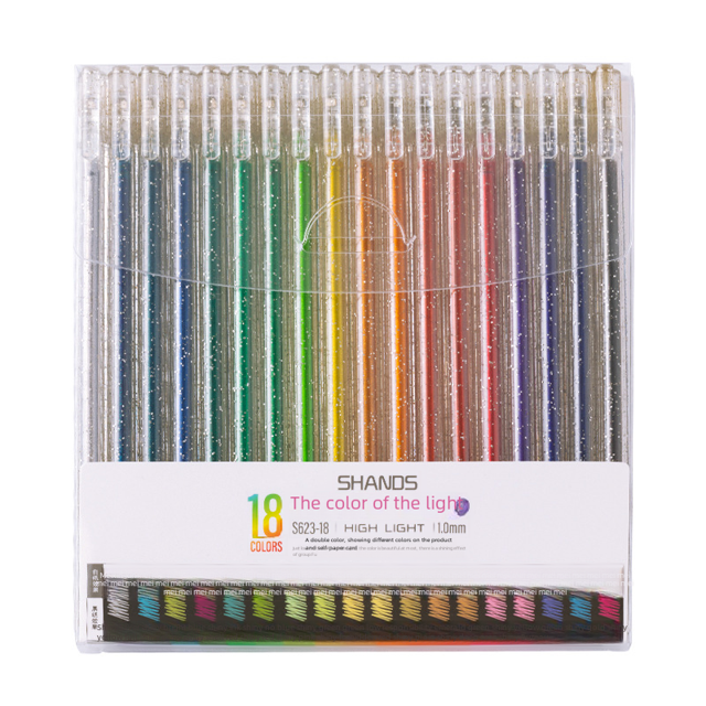 Buen conocimiento del juego de bolígrafos de gel con forma de bolígrafo de gel metálico con destellos, bonito bolígrafo de gel fluorescente brillante que cambia de color
