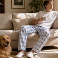 thumbnail image 3 of Vulcanodon Mens 100% Cotton Pajama Pants, Soft Lightweight Sleep Pants with Pockets Plaid Pajama Bottoms for Men（Blue-White Plaid，M）, 3 of 7