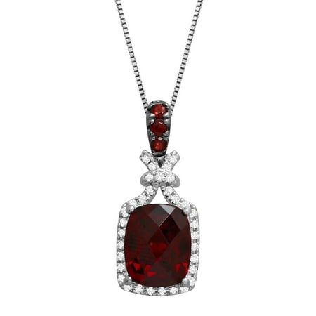3 1/2 ct Natural Garnet & White Topaz Pendant Necklace in Sterling Silver