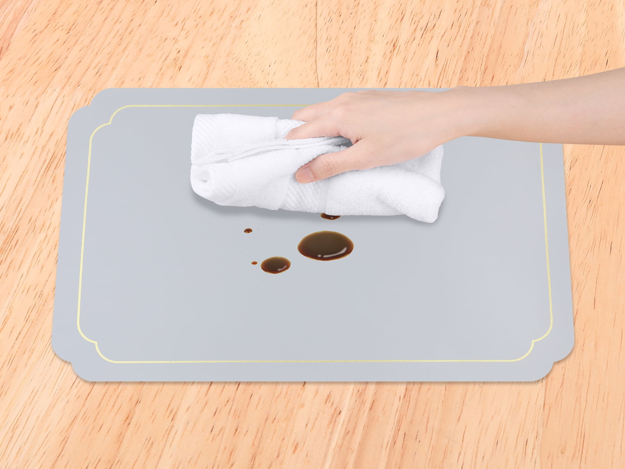 Unique Bargains Placemats Leather Placemats for Kitchen Dining Table Brown Gray 18x12in