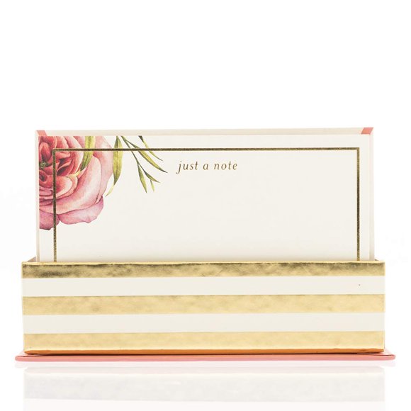 Graphique Notes Plates Florales Corail avec Message Cursif "Just a Note" – Ensemble de Papeterie avec Carte de Note Ornée de Feuille d'Or, 50 Cartes de Note et Enveloppes Assorties pour Notes de Remerciement, 5.625 Pouces x 3.5 Pouces