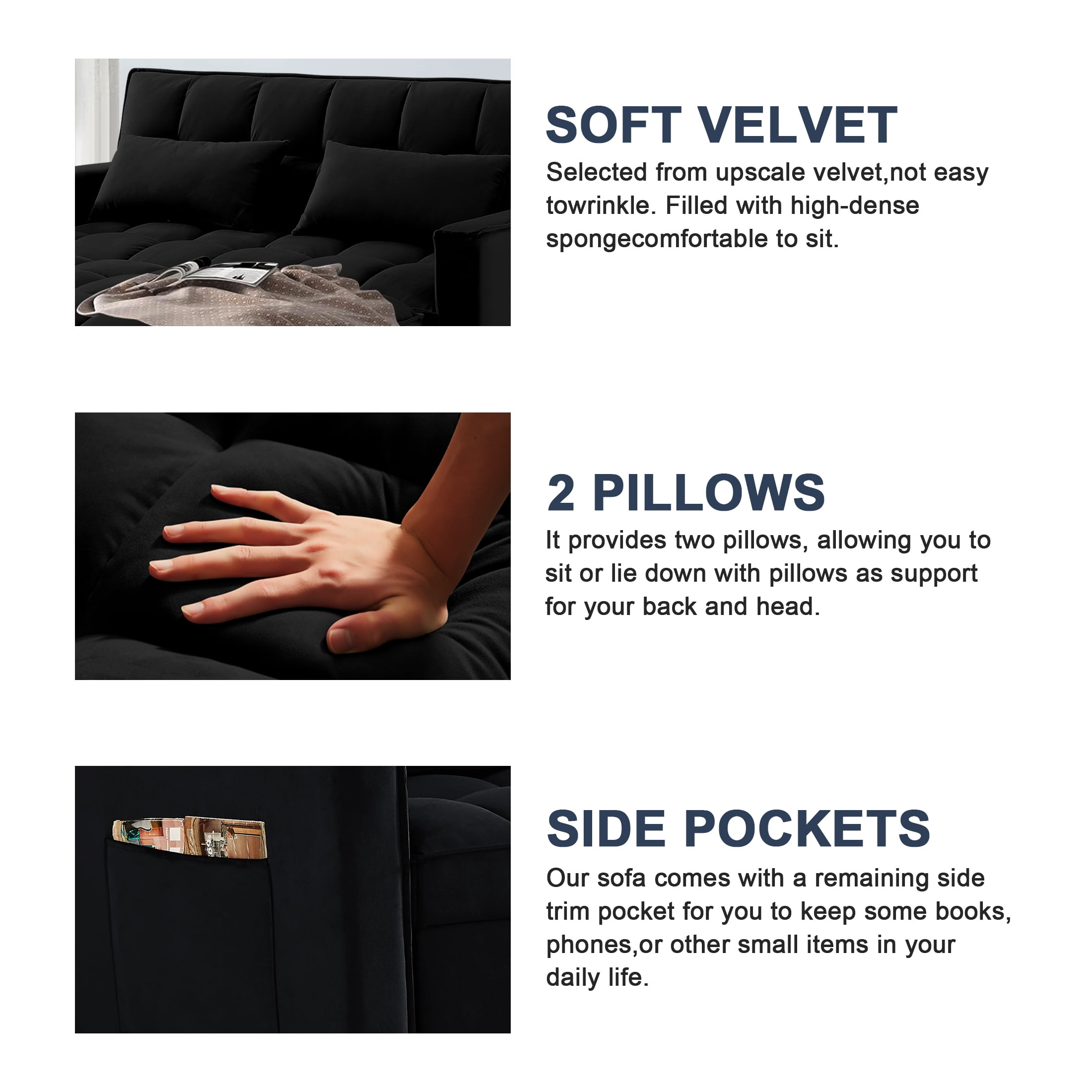 DEALTOPS Loveseat Convertible Pull Out Sleeper Sofa Bed, Black