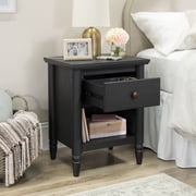 My Texas House Monroe 1-Drawer Nightstand with USB and Outlet, Black Oak Finish
