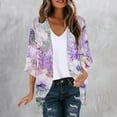 thumbnail image 2 of JURANMO Kimono Cardigan for Women, Plus Size Kimono Cardigans 3/4 Ruffle Sleeve Lightweight Flowy Boho Floral Loose Cover Ups Summer Savings Purple XXL, 2 of 6