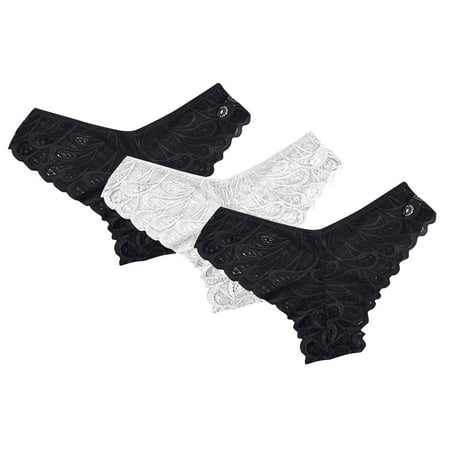 OSFVNOXV Lace Panties for Women Cheeky Underwear V-Waisted Bikini Bottom Low Rise Breathable Seamless Floral Embroidered Panty 3 Pack Clearance