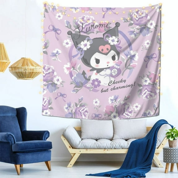 Wall Hanging Decoration Tapestry, Kuromi Art Poster for Living Room Home Decor 59x59in