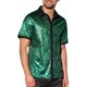 thumbnail image 4 of Camisas metálicas INSPIRE CHIC para hombres con mangas cortas de color contrastante y botón verde L, 4 of 5