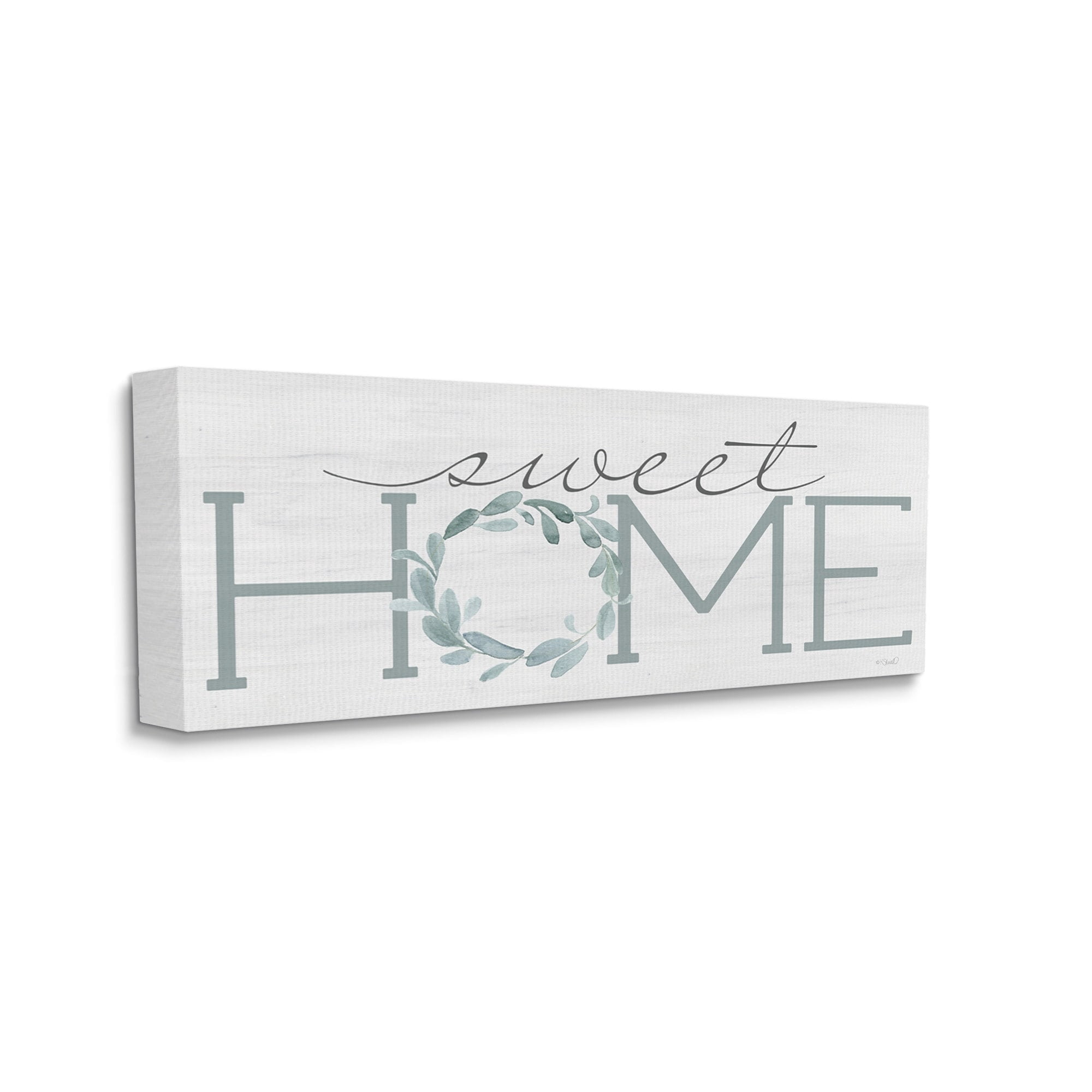 Stupell Industries Sweet Home Greeting Grey Floral Wreath,10 x 24,Designed by Kate Sherrill