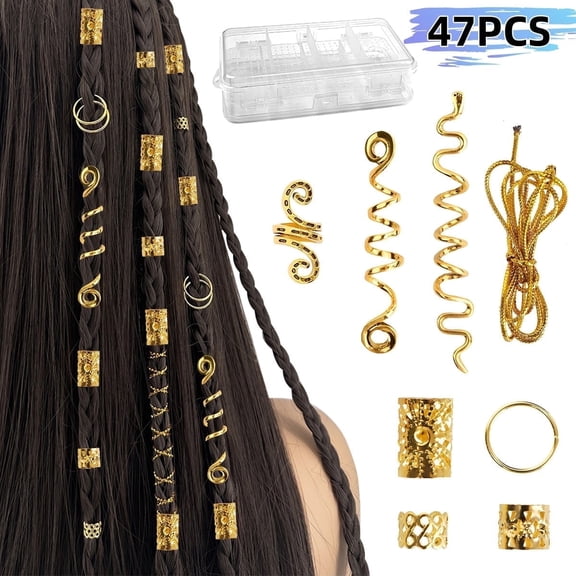 Hair Accessories Loc Hair Jewelry for Women Braids Style 8 47 PCS - Gold Dreadlock Beads & Metal Hair Clips, Braids Jewelry for Locs