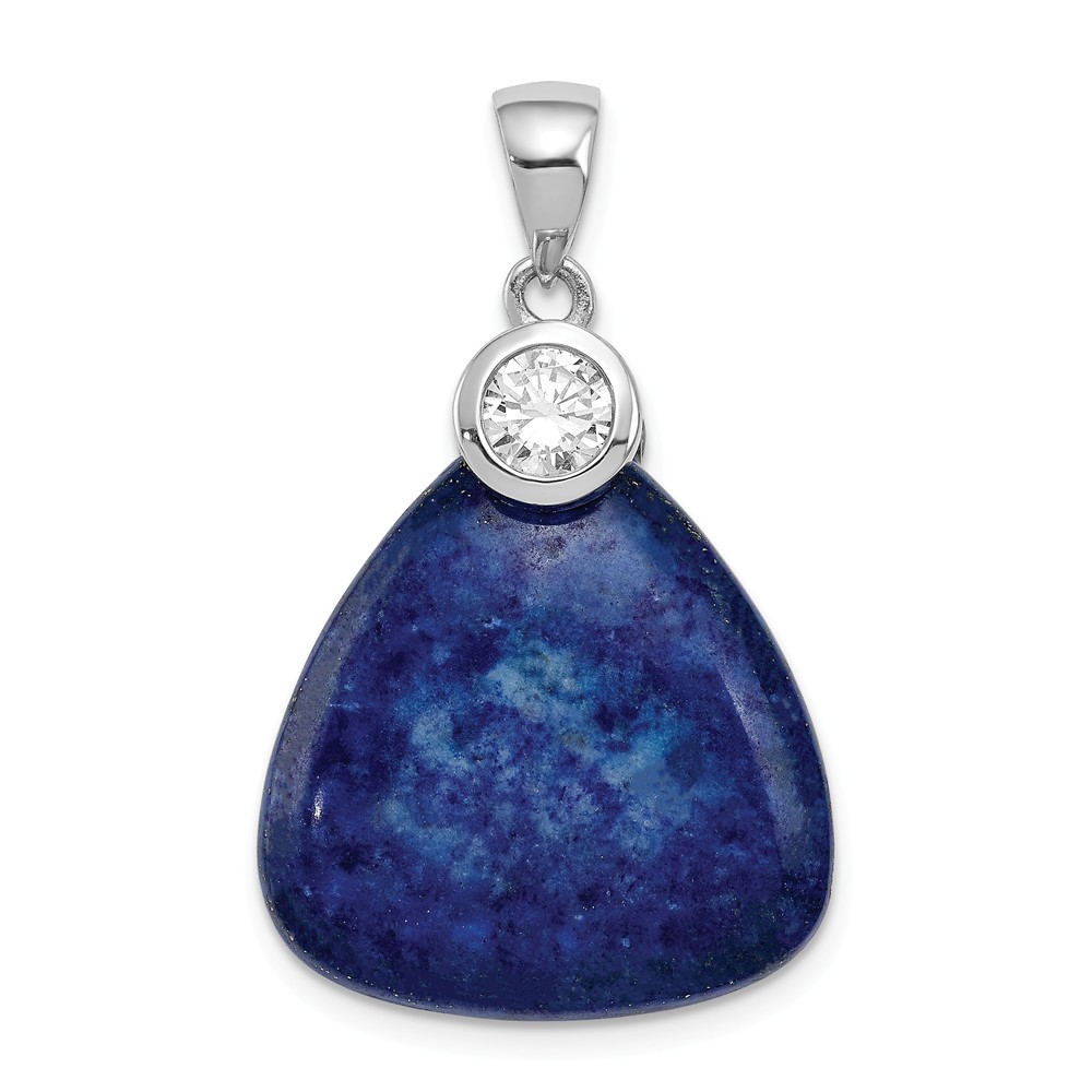 Solid 925 Sterling Silver Blue and Clear CZ Cubic Zirconia Pendant Charm 