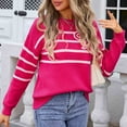 thumbnail image 5 of Womens Sweaters Long Sleeve Casual Stripe Pullover Tops Sweaters Fashion Clothes Hot Pink XL, 5 of 7