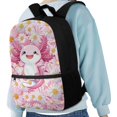 thumbnail image 4 of Binienty Cute Pink Axolotl Floral Backpack for Kids Elementary School Students 17 Inch Large Capacity Bookbag with Customizable Shoulder Straps Front Zipper Pocket Back to School Gifts, 4 of 6
