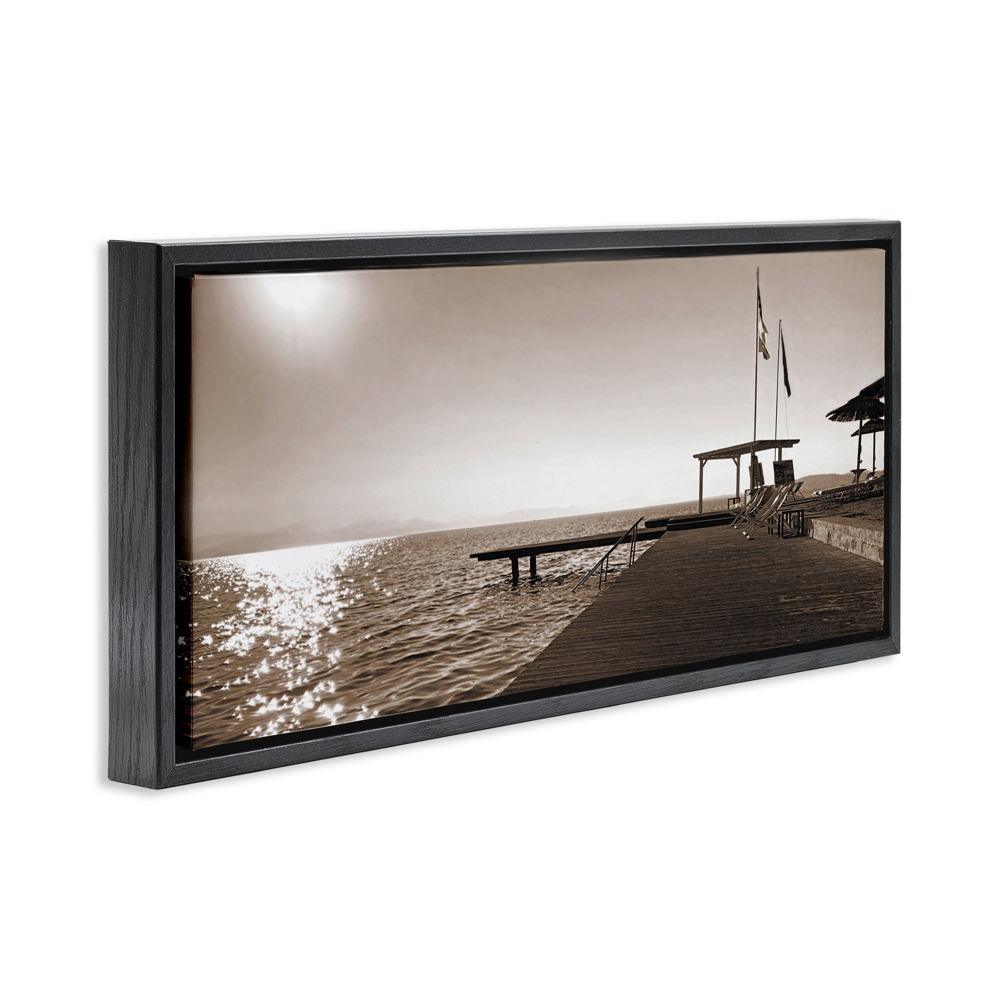 Stupell Industries On Deck Summer Scene Coastal Photography Black Floater Framed Canvas Art Print Wall Art, 25 x 11