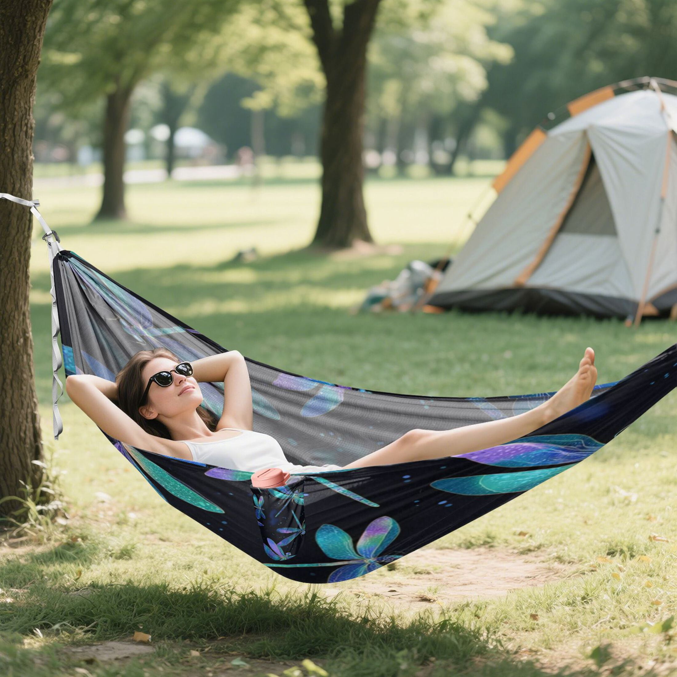 Hanging Hammock Portable Travel Camping For Outdooor Beach Camping Hiking Dragonflies Pattern