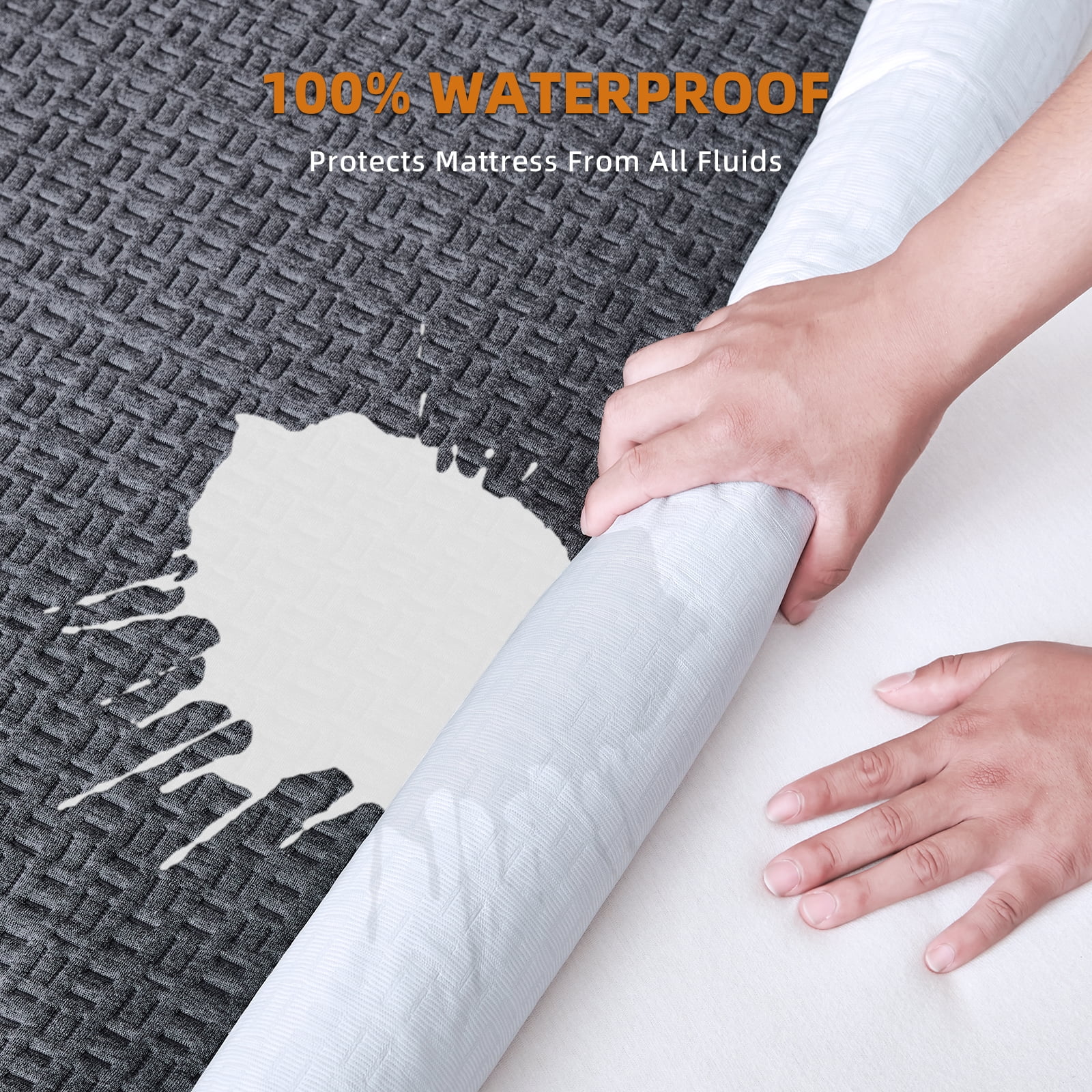 King Waterproof Mattress Protector, 3D Breathable Viscose from Bamboo Mattress Pad, Soft Noiseless Mattress Cover Bed Cover Fitted 8''-21'' Deep Pocket, Machine Washable, Grey