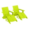thumbnail image 2 of WestinTrends Riviera Outdoor 4-Piece HDPE Modern Adirondack Chairs Set with Folding Patio Ottomans and Cup Holder, Lime, 2 of 11