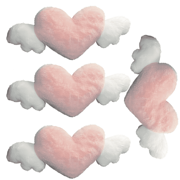 4 Pcs Car Headrest Pillow Cute, Heart Shaped Plush Car Neck Pillow for Driving, 19.7 x 7.9 in / 50 x 20 cm Angel Wings Design, Pink, for Auto Seat, Home, Office