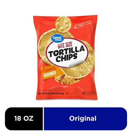 Great Value Bite Size Tortilla Chips Party Size, 18 oz