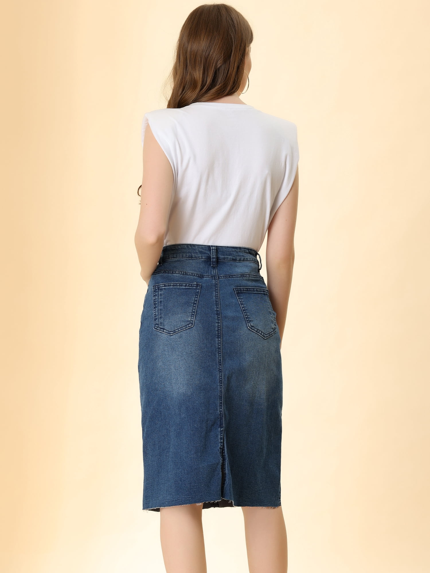 DARING DIVA Women's Jean Back Vent Midi Length Denim Skirts 3XL M-Blue