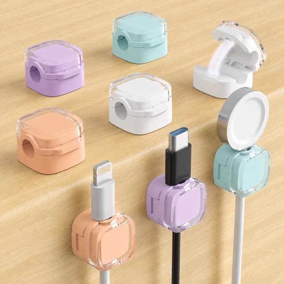 12 Pack Crystal Multicolor Magnetic Cable Clips, Adhesive Adjustable Cord Holder, Residue-Free Wire Keeper Organizer for Desktop, Nightstand, Car, Home & Office Cable Management