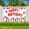 thumbnail image 4 of Gory Hands Zombie Theme Happy Birthday Banner for Horror Halloween Party Decoration Scary Event Background, 4 of 7
