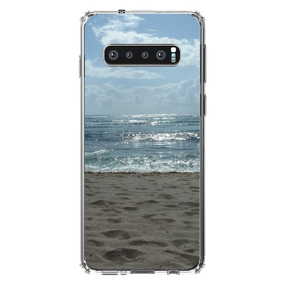DistinctInk Clear Shockproof Hybrid Case for Samsung Galaxy S10  PLUS(6.4" Screen) - TPU Bumper, Acrylic Back, Tempered Glass Screen Protector - Ocean Horizon Akumal Mexico