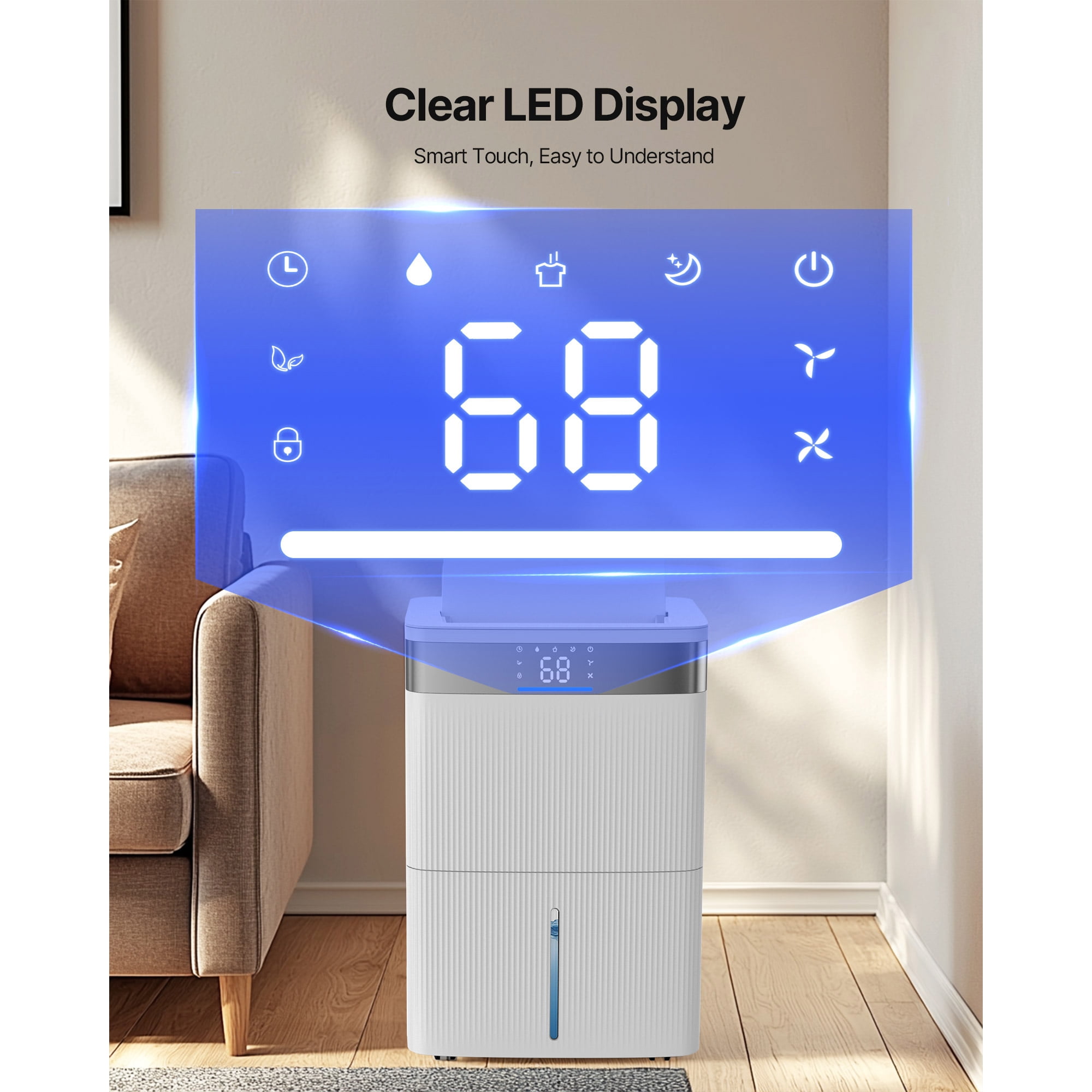 KFFKFF 80 Pints Dehumidifier for Home and Basement, Includes Drain Hose for Commercial and Industrial Applications, Intelligent Humidity Adjustment, Quiet Operation for Large Spaces, Bedrooms