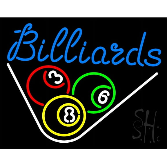 Billiards LED Neon Sign 15" Tall x 19" Wide - inches Black Square Cut Acrylic Backing, with Dimmer - Premium built indoor Sign for Storefront, Store interior, Bar, Game zone, Clubs.