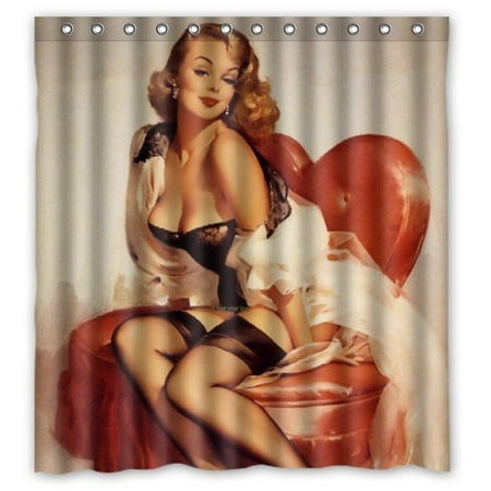 Up Shower Curtain GreenDecor Sexy Pin Up Girl With Knee High Socks Waterproof Shower Curtain Set with Hooks Bathroom Accessories Size 66x72 inches ()