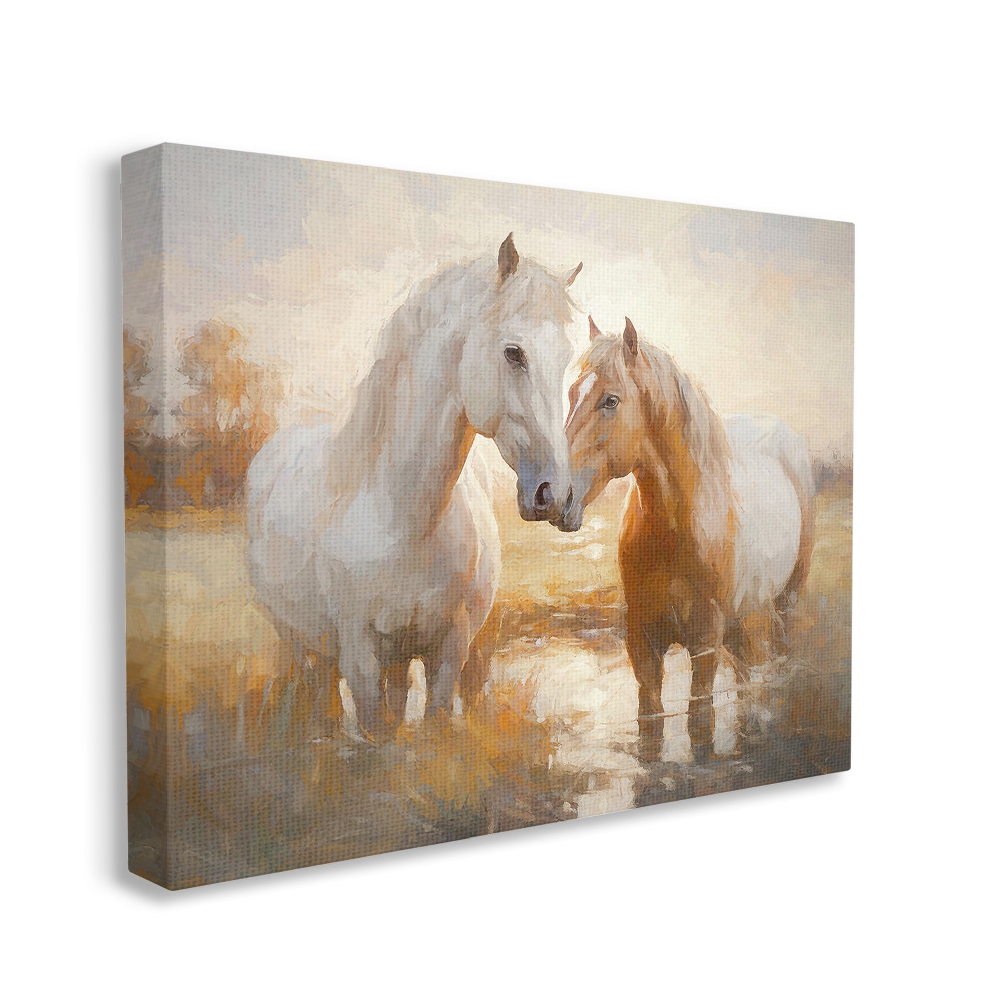 Stupell Industries Horses in Shallow Creek Animals & Insects Painting Gallery Wrapped Canvas Art Print Wall Art, 30 x 24