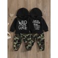 thumbnail image 3 of Kids Toddler Little Boy Hooded Fall Outfits 18 24 Months 2T 3T 4T 5T 6T Letter Print Long Sleeve Hoodies with Camouflage Pattern Cargo Pants Clothing Set, 3 of 9