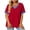 (New1)Red, variant on Thousandth Plus Size Blouses for Women Summer Casual Loose Fit Shirts Breathable Fashion V-Neck Cross Neckline Short Sleeved Tops