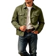 thumbnail image 5 of Ecqkame Men's Classic Trucker Jacket Lapel Collar Button Down Long Sleeve Multi Pockets Casual Daily Trendy Versatile Outerwear Army Green XXXL, 5 of 5
