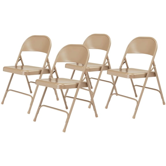 Pemberly Row 29.25" Modern All-Steel Metal Folding Chair in Beige (Set of 4)