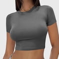 thumbnail image 2 of Hauaitttt Womens Basic T Shirts Neck Short Sleeve Crop Tops Cute Summer Tops Slim Fit Tees Outfits French Flag Sports Bra Womens Sports Bra Tops Women Workout Sports Bras Open Back Sports Bras for, 2 of 4