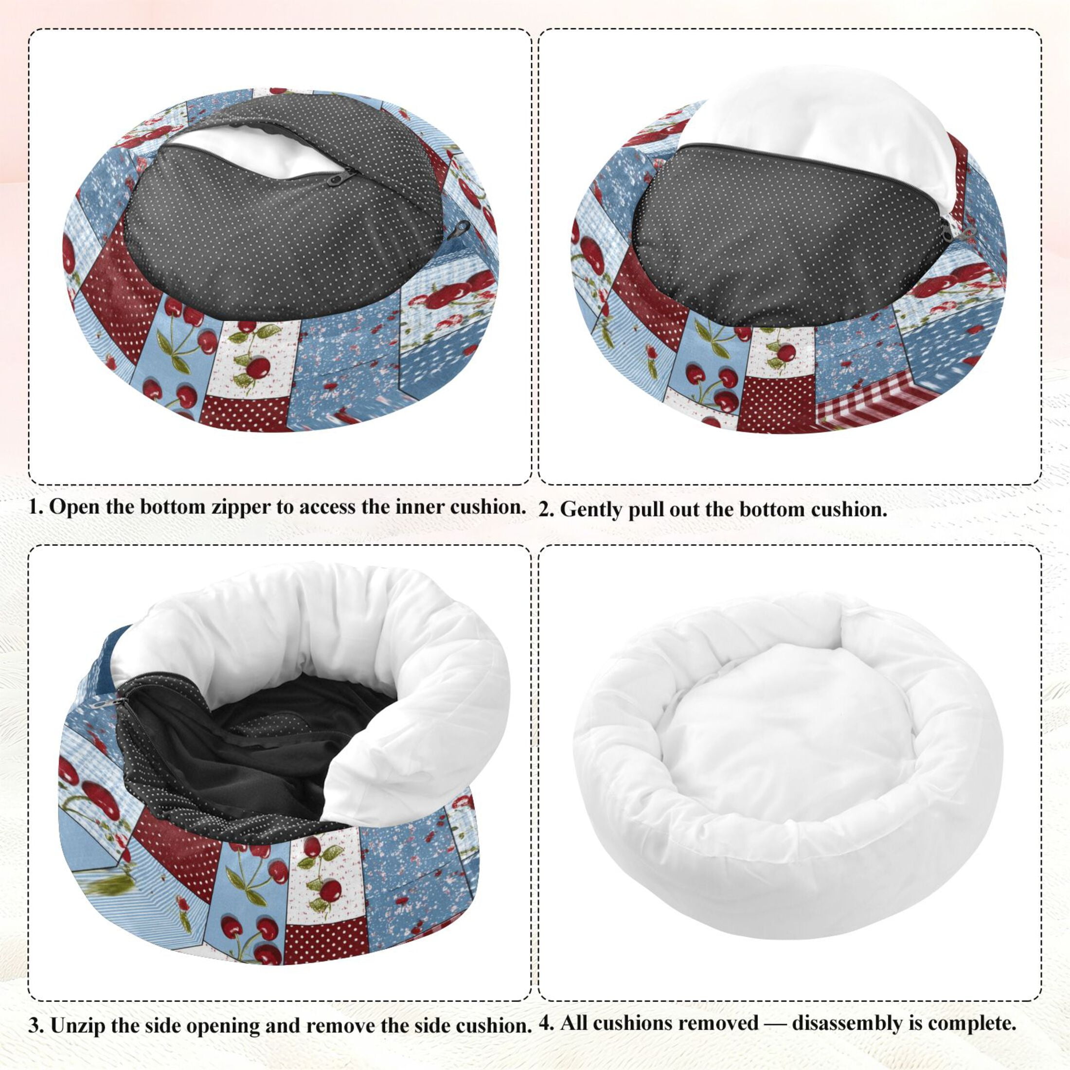 Iauyy Pet Couch Donut Cat Bed for Indoor Cats/Small Dogs Washable & Machine with Non-slip Bottom Calming Cat Furniture, Cherry Pattern (M)