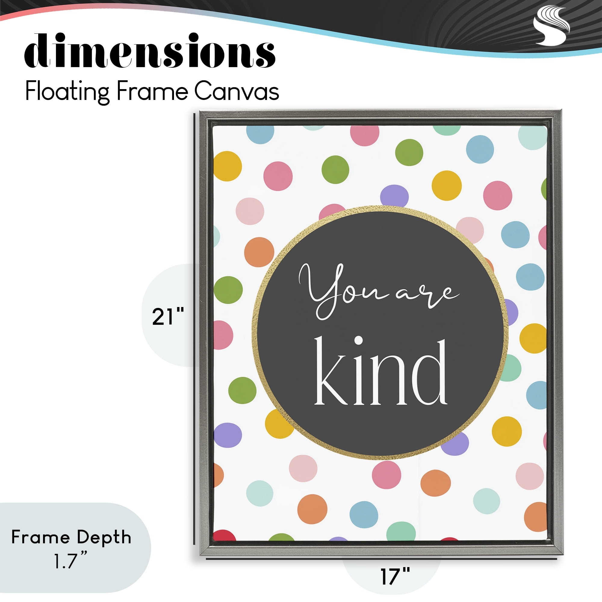 Stupell Industries You Are Kind Polka Dots Gray Framed Floater Canvas Wall Art, design by Christine Simpson Art