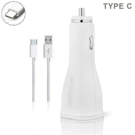 OEM Adaptive Turbo Fast 15W Car Charger for Samsung Galaxy S10e with Quick Charge 2 Detachable Hi-Power USB Type-C Cable! (1.2M/White)