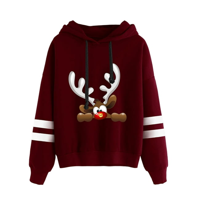 Chandail en Molleton d'Hiver pour Femmes, Blouse Ample Mi-Longue, Imprimé de Noël, Pull à Capuche, Mode, Col Rond, Cardigan Chaud