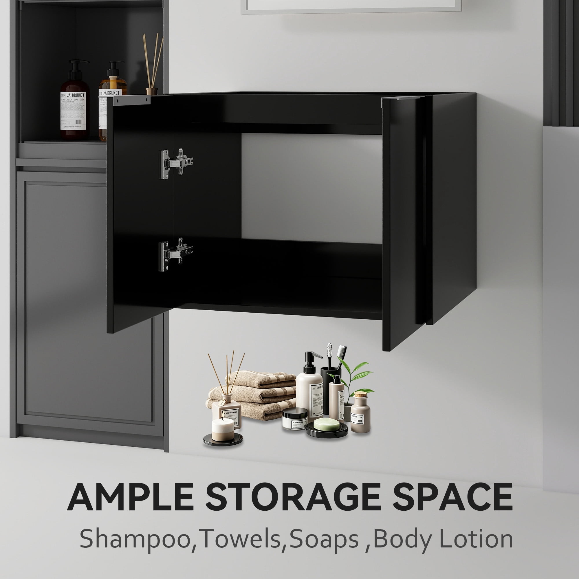 Leumius 24" Floating Bathroom Vanity Cabinet,Soft-Close Double Doors,Wall-Mounted,Cabinet Only,Black