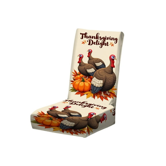 TanSiDing 1pcs Thanksgiving Chair Cover Elastic Spandex Dining Seat Slipcovers with Fall Harvest Turkey Pumpkin Design for Holiday Party Decor