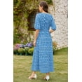 thumbnail image 4 of Womens Floral Maxi Dress: Casual Short Sleeve V Neck Button Elastic Waist Slit A Line Tiered Dresses with Pockets, 4 of 8