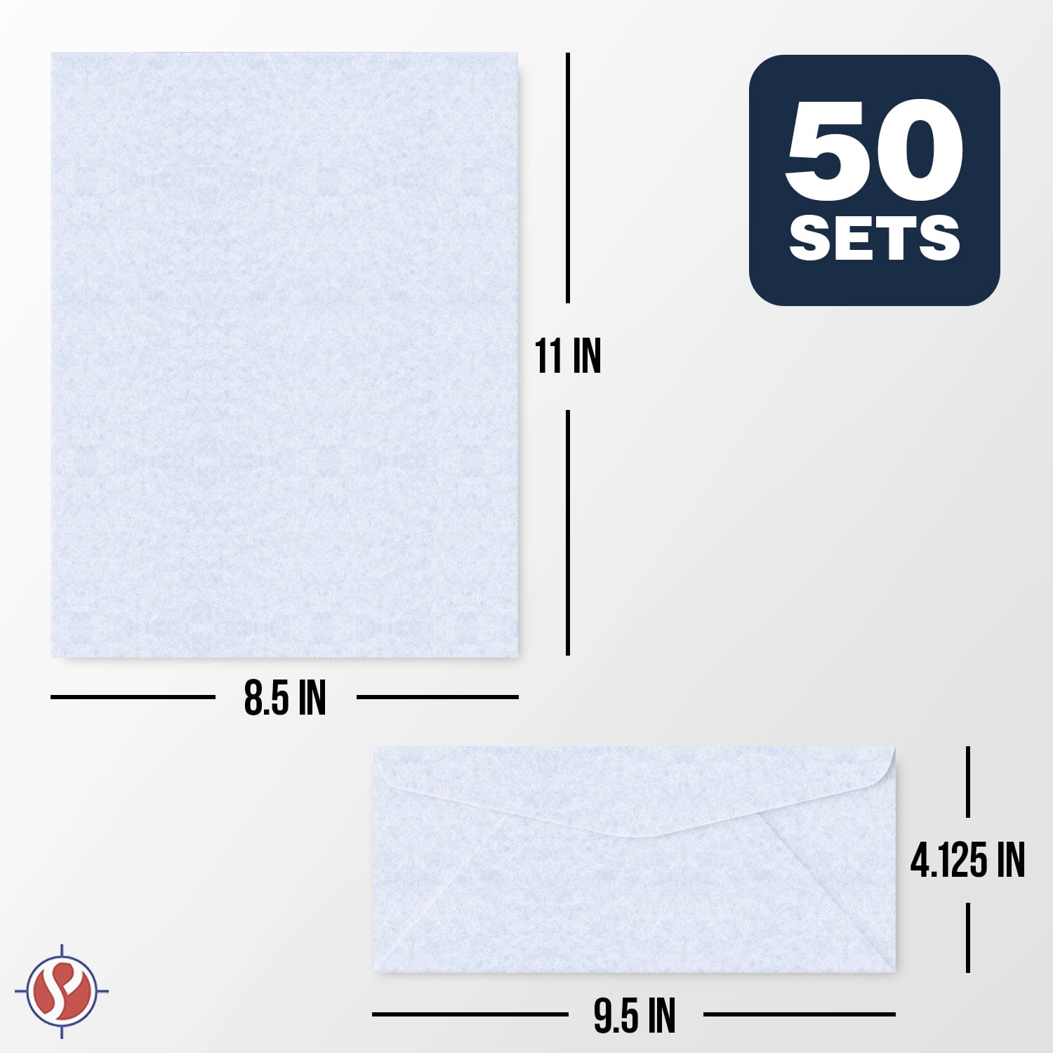 Matching 8.5 x 11” Paper & #10 Envelopes, Imitation Bluestone Parchment Finish – Great for Letters, Invitations, Business Documents | 24lb Text, 90 GSM | 50 Paper & 50 Envelopes Per Pack